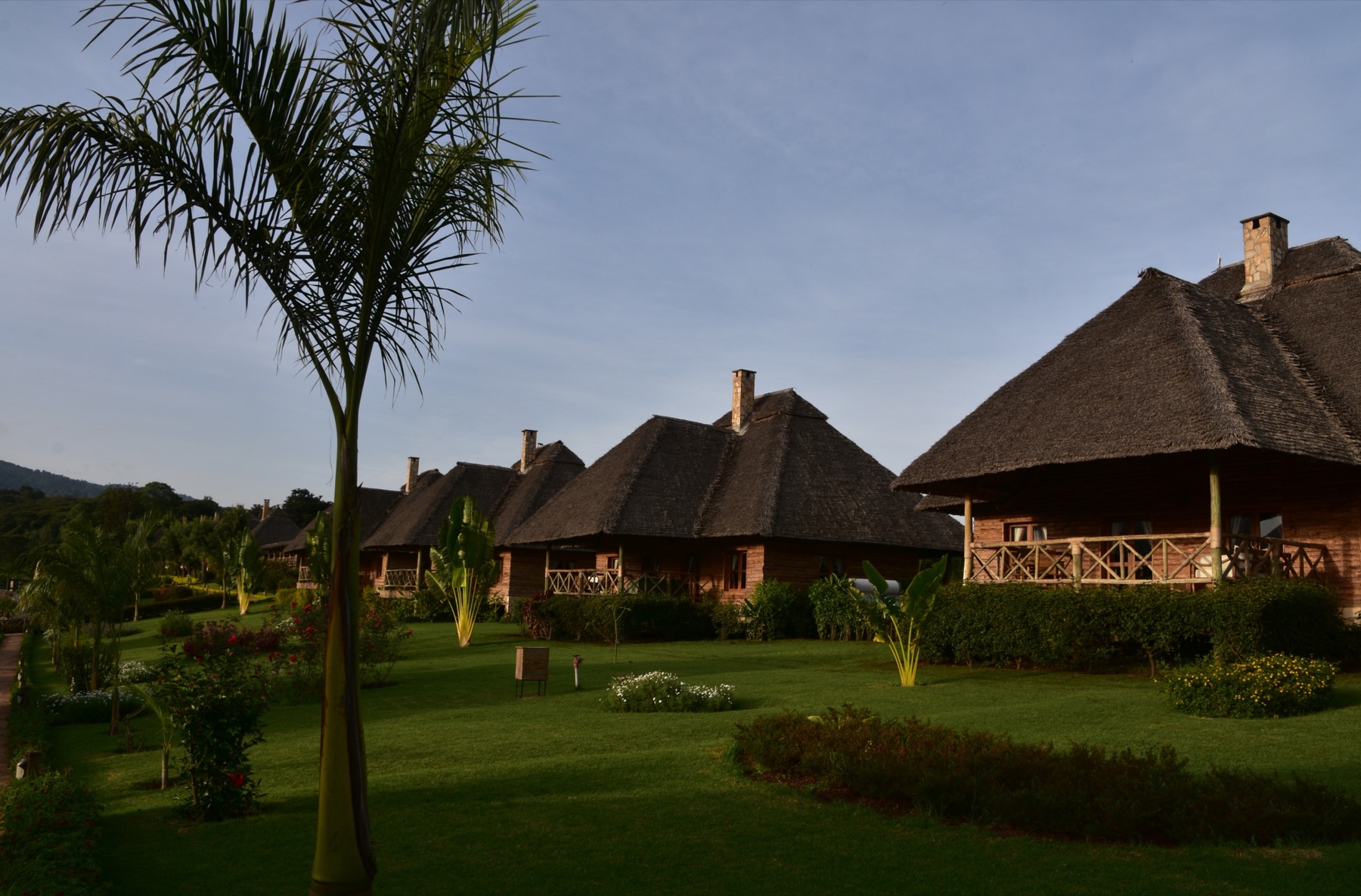 lodge en bois et pierre de safari construit en pleine nature, terrasse ouverte sur le paysage